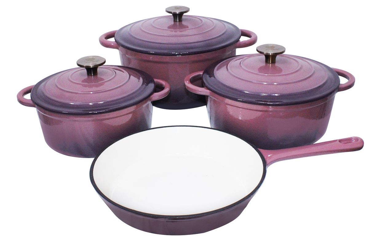 SMTE - 7 Piece Glazed Cast Iron Dutch Oven Cookware Pot & Pan Set - Pink