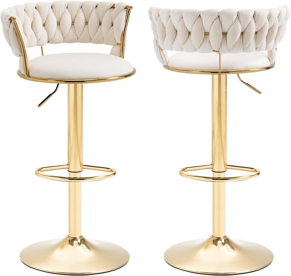 SMTE - Cream Velvet Swivel Luxury Bar StoolsSet of 2
