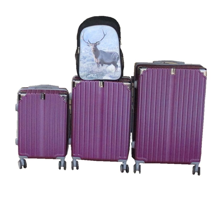 SMTE - Purple 3Piece ABS Spinner Luggage Set + Deer Winter Scene Backpack