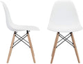 SMTE - Modern Style Dining Chair Shell Plastic Chair with Wooden Legs - Set of 2 - White