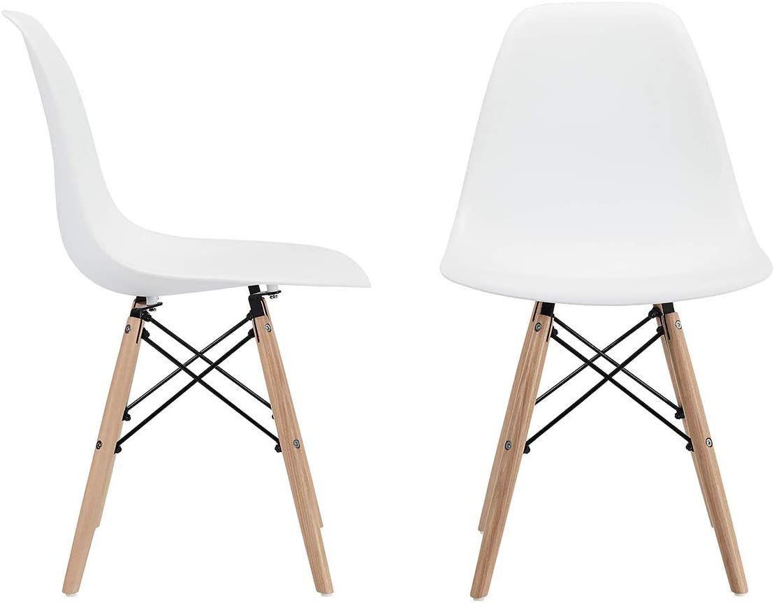 SMTE - Modern Style Dining Chair Shell Plastic Chair with Wooden Legs - Set of 2 - White