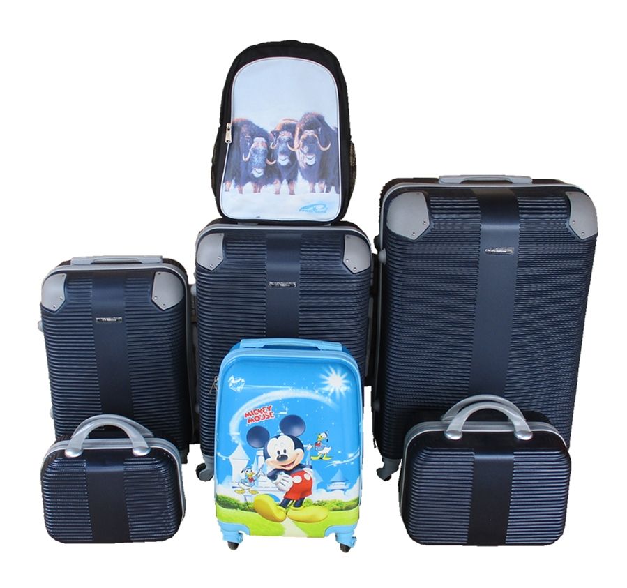 SMTE - Navy ABS 5Piece Luggage Set with Mickey Mouse Case & Buffalo School Bag