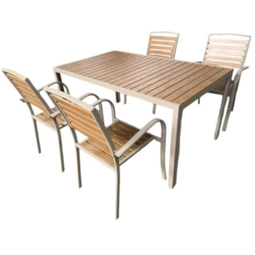 SMTE - WOODLY Birk Outdoor Dining set 6 seater Natural Fiber Table & Chair Set