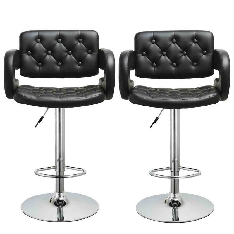 SMTE - 2 Piece Luxury Leather Metal Swivel Bar Stool - Black