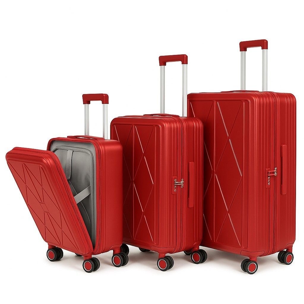 SMTE - 3Piece Red PC Hardshell Spinner Luggage Set, TSA Lock & Laptop Access