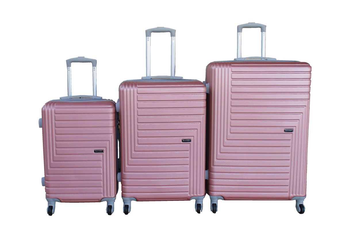 SMTE - 3 Piece Elegant Rose Gold ABS Luggage Set Durable Lightweight