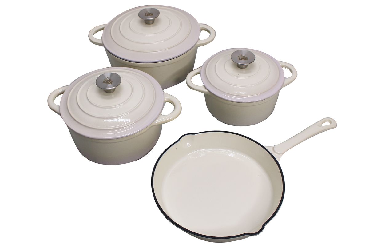 SMTE - New Design 7 Piece Cast Iron Enamel Pots - White