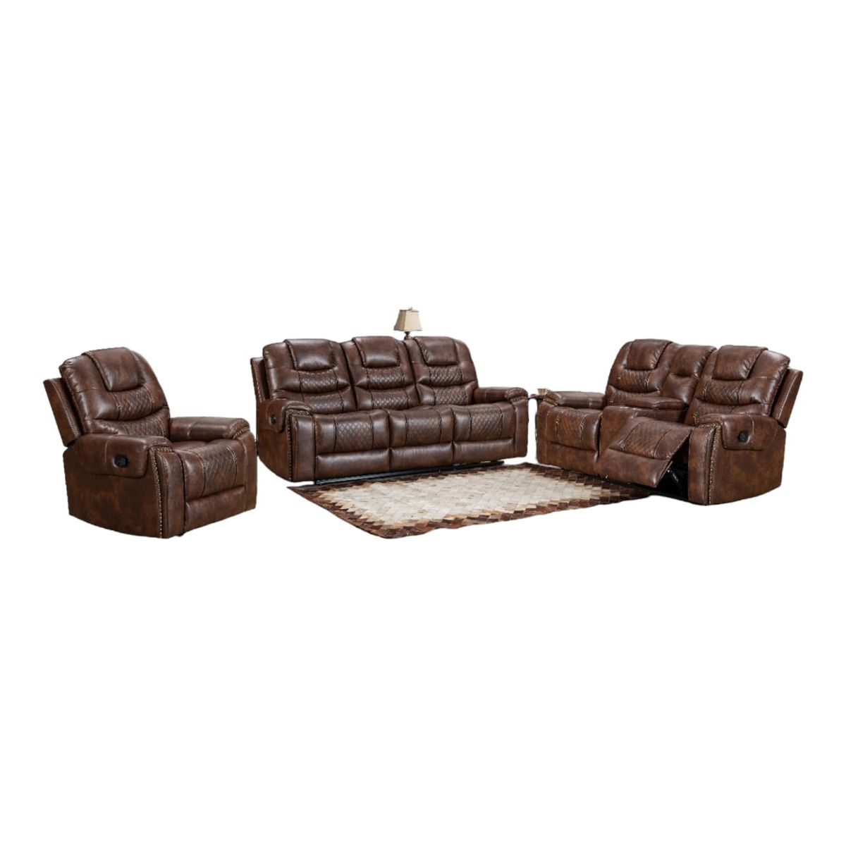 SMTE -  Leather Recliner SetCX0023 PieceBrown
