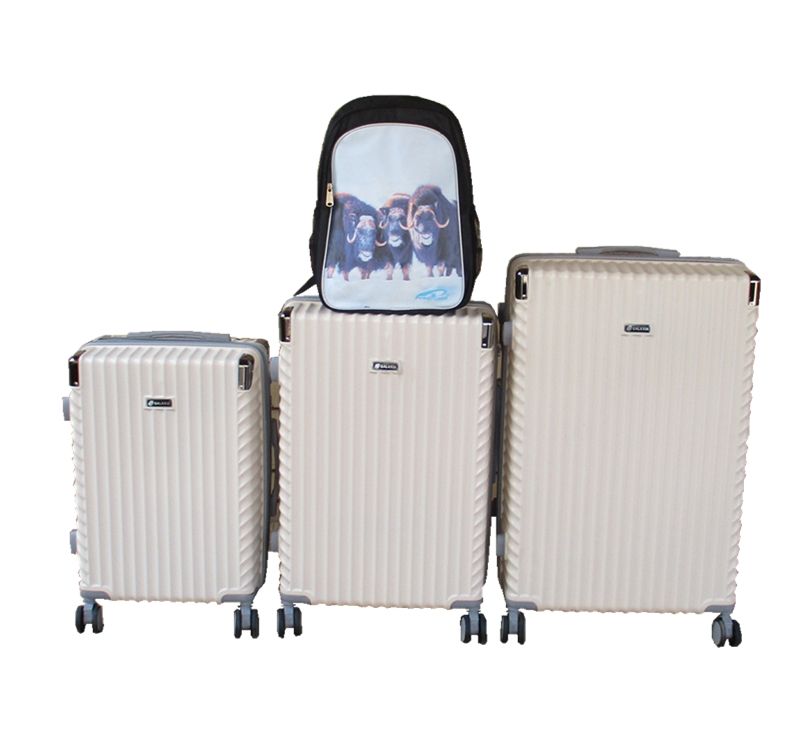 SMTE - 3Piece Cream ABS Luggage Set with Spinner Wheels + Buffalo School Bag