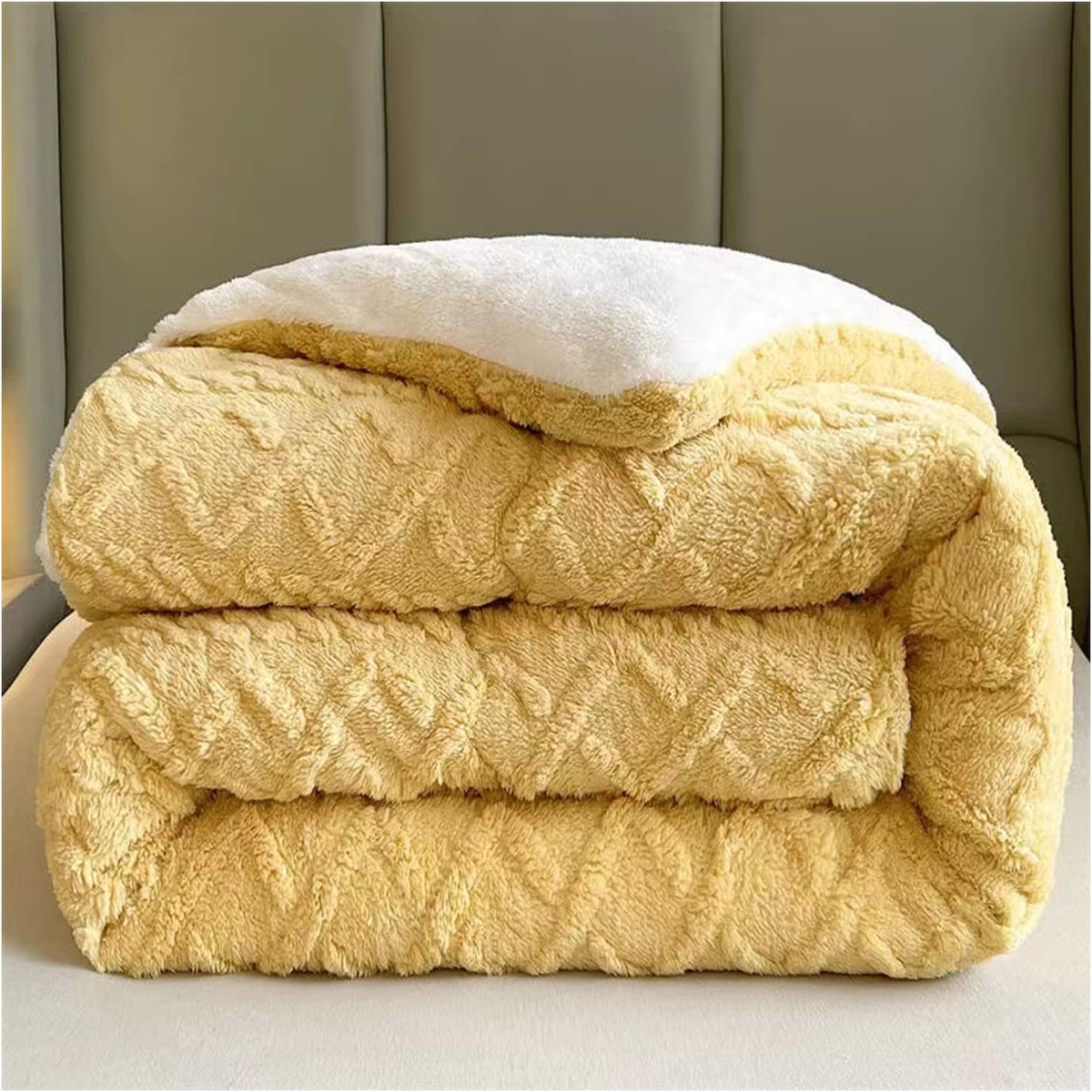 SMTE - Winter Cotton Duvet, Thick Warm Cashmere Blanket Bedding Hollowfibre - Yellow