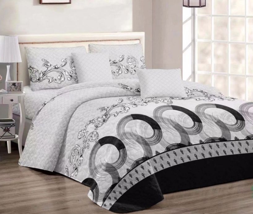 SMTE - 5 Piece Quilt Set Flowered Curled Bedspread Set