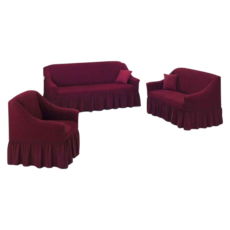 SMTE - 3 Pieces Elastic Stretch Universal Stretch Couch Cover Maroon