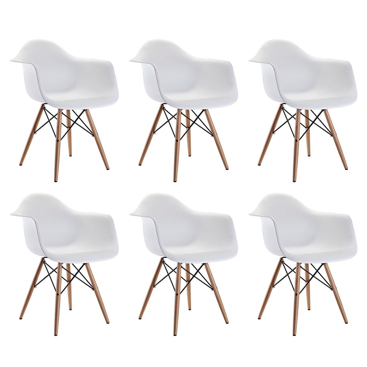 SMTE - 6 Pieces of Modern Design Non-Slip Eames Dining Arm Chairs Set - White