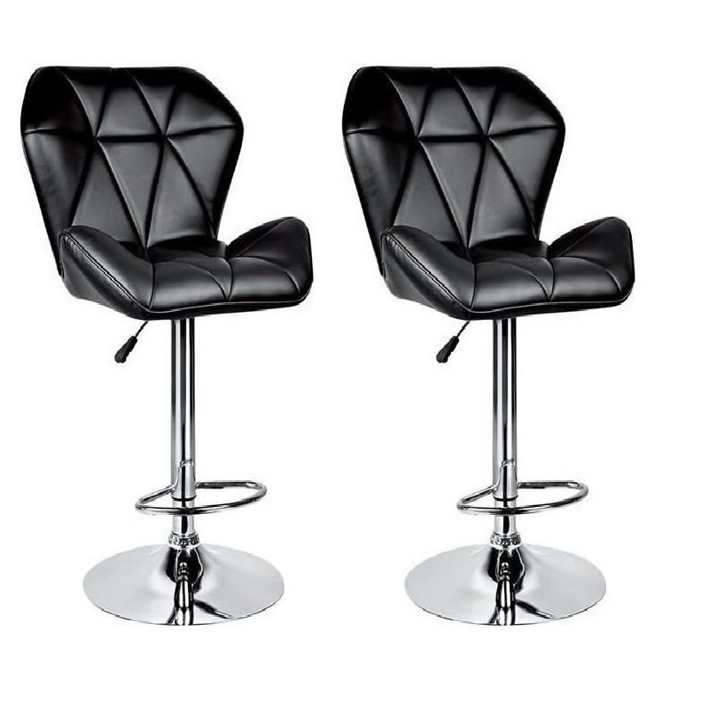 SMTE - 2 Pcs Modern and Stylish Diamond Padded Kitchen and Bar Stool - Black