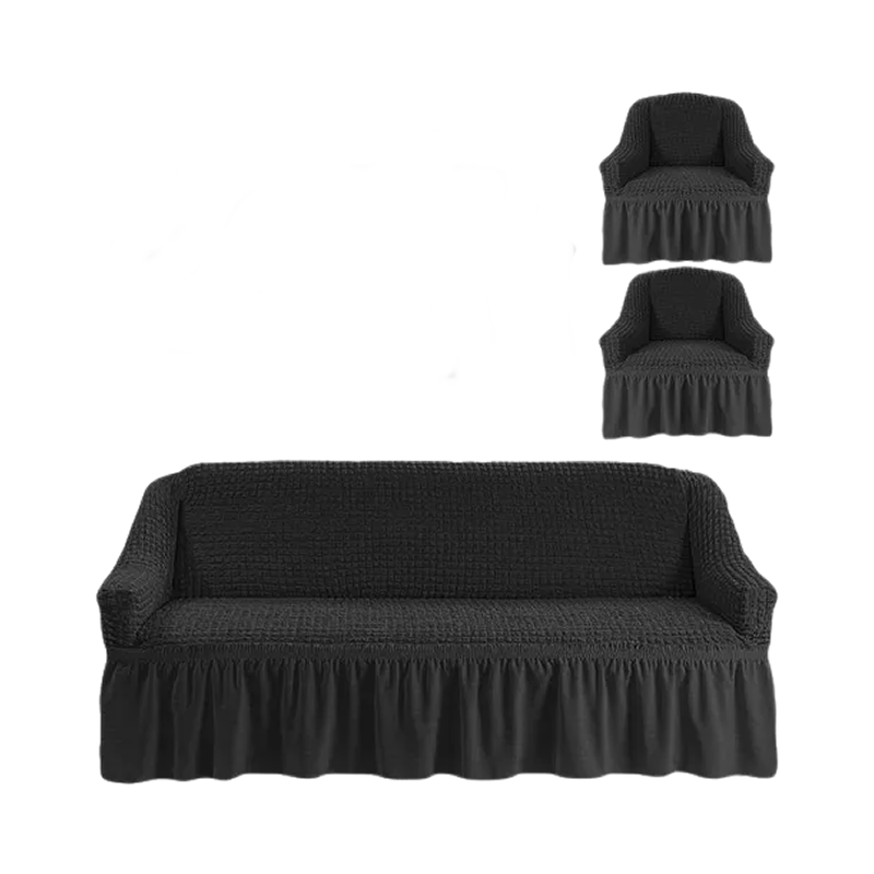 SMTE - 3 Pieces Elastic Stretch Universal Stretch Couch Cover Dark Grey