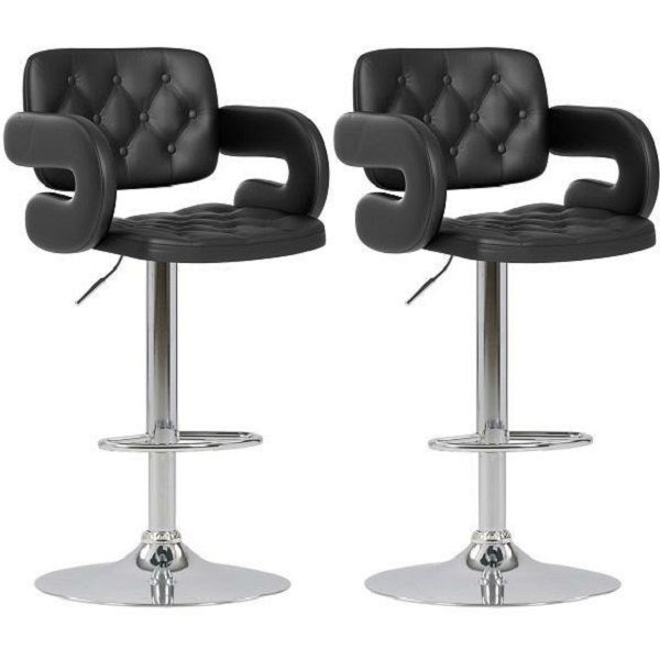 SMTE - Pair of - MAK Faux Leather Luxury Barstools with armrests - Black