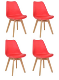 SMTE - Dining Chairs - Cushioned Seat Wooden Leg - Pack of 4 - Red