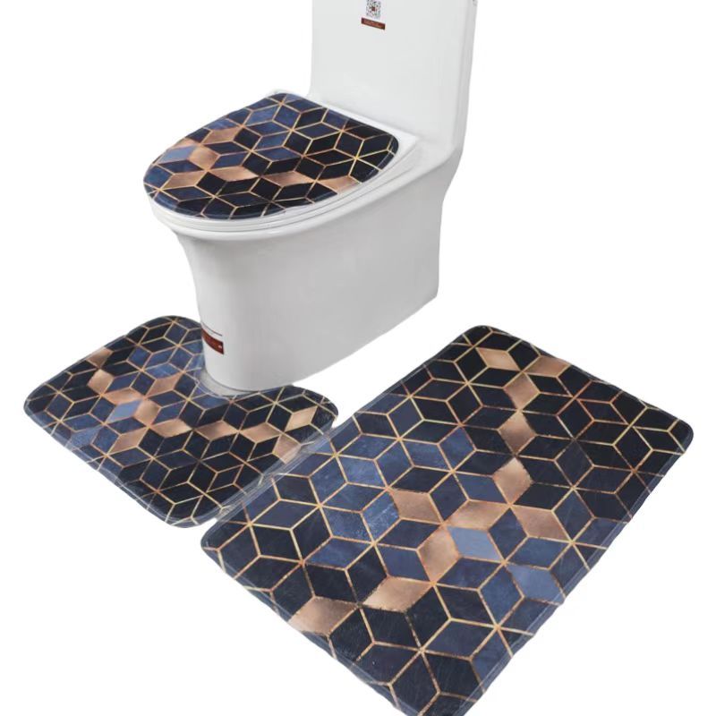 SMTE - Stunning 3 Piece Anti-Slip Soft Foam Bathroom Set - Purple Geometric