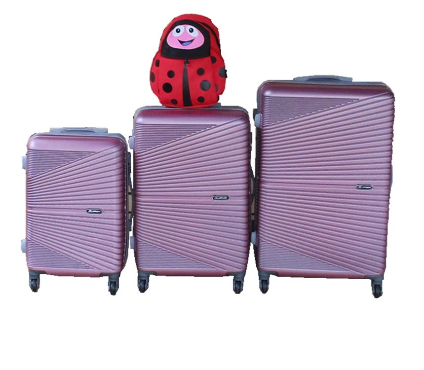 SMTE - Pink 3Piece ABS Trolley Luggage Set with Spinner Wheels & Red Ladybug Bag
