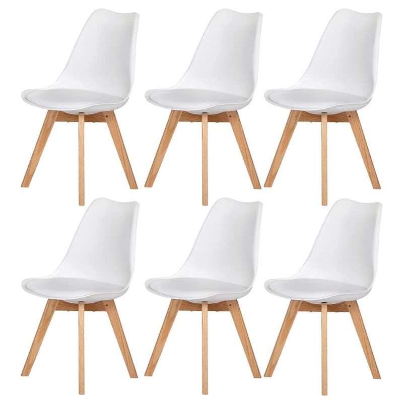 SMTE - Pack of 6 Cushioned Seat Dining Chairs - White