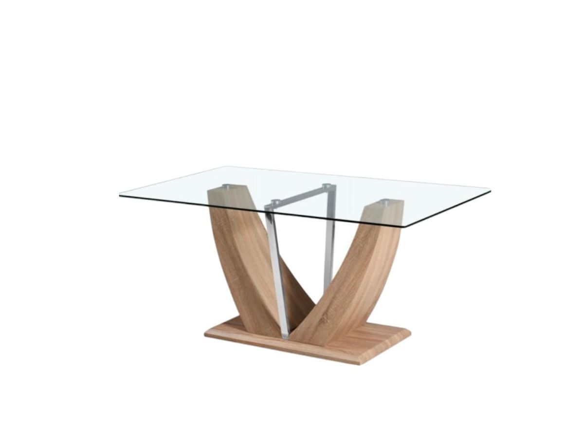 SMTE - Glass Dining Table Only with Wooden Legs
