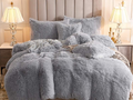 SMTE - 3 Piece Fluffy Comforter Set - Grey