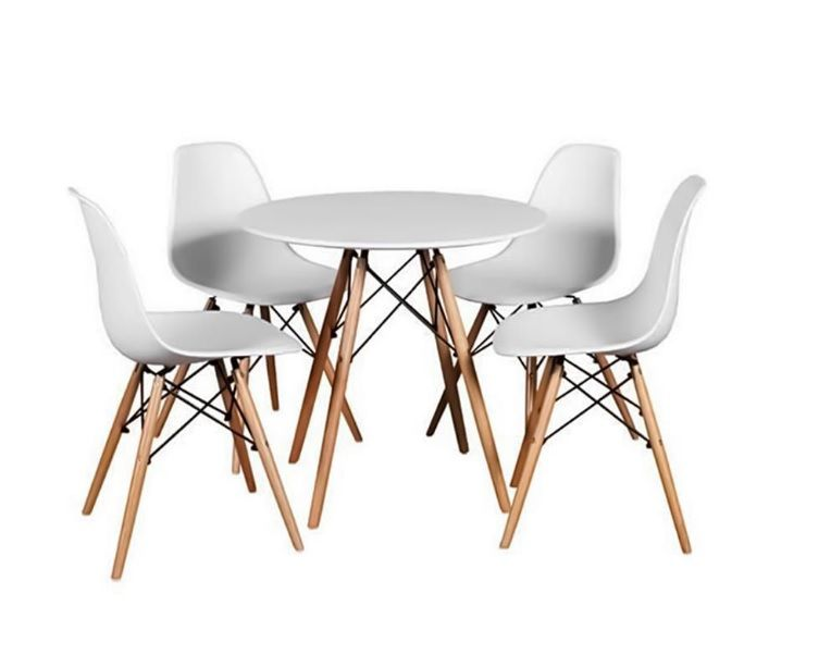 SMTE - Modern Round White Table With 4 Chairs