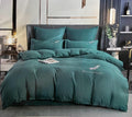 SMTE - Cotton Plain Beautiful Feather Double Duvet Cover 6 Pieces - Teal