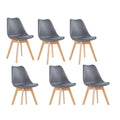 SMTE - A Pack of 6 Cushioned Dining Wooden Legs Chairs - Grey