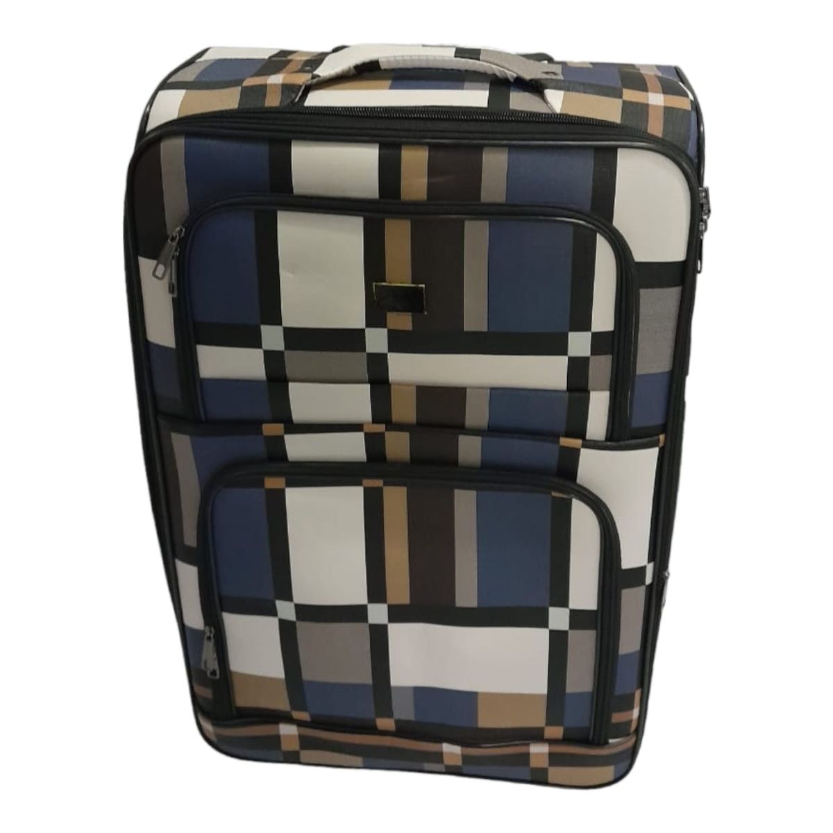 SMTE - Quality Luggage Leather Travel Suitcase Set Checks Art - Set of 3 - Checkered Blue