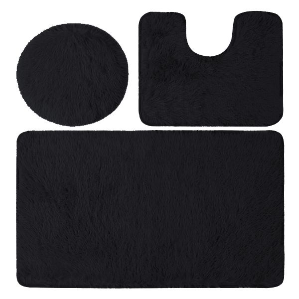 SMTE - 3 Piece Fluffy Toilet Seat Cover Bathroom Rug & Mats Set