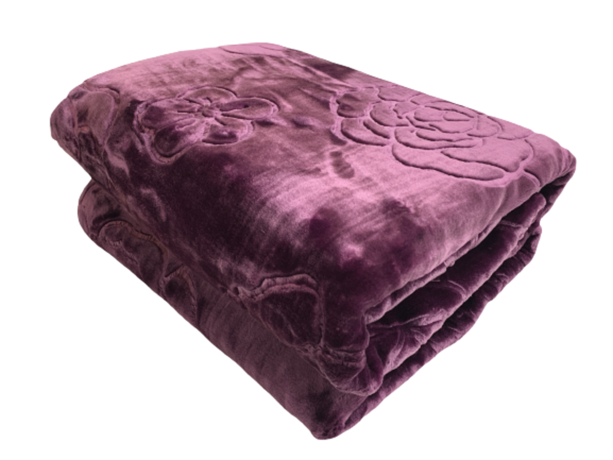 SMTE - Queen Size Embossed Pattern Pure Mink Super Soft Blanket - Dark Purple