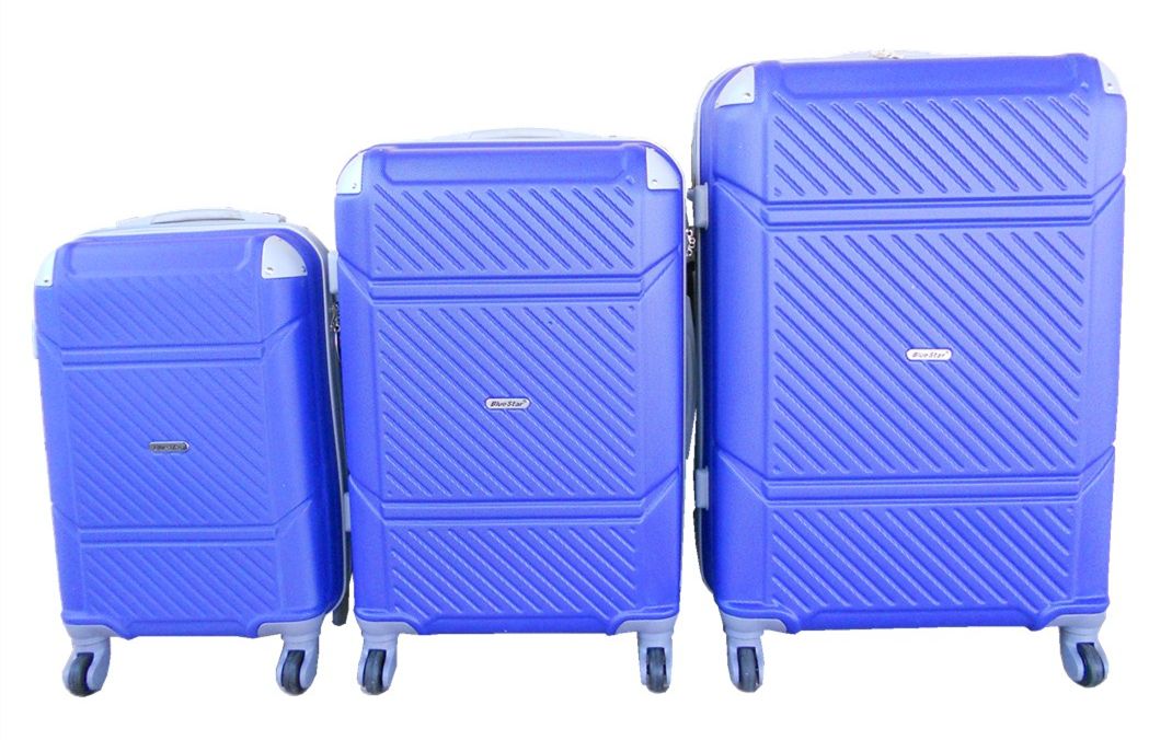 SMTE - 3 Piece Hard Outer Shell Quad Wheel Luggage Set - S-1-5 - Blue