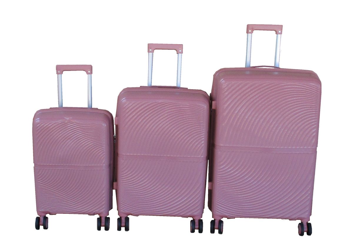 SMTE - Unbreakable Pink 3Piece PP HardShell Luggage SetLock & Spinner Wheels