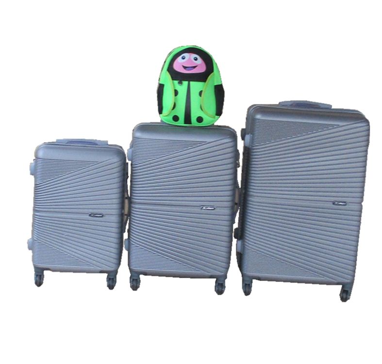 SMTE - Silver 3Piece ABS Luggage Set + Green Ladybug Kids Backpack