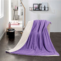 SMTE - Sastro - New Reversible Throw Striped Flannel Sherpa Fleece Blanket - Purple
