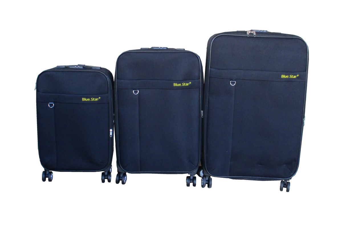 SMTE - Blue Star 3Piece Black Fabric Spinner Luggage SetSmall, Medium, Large