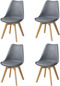 SMTE - Dining Chairs with Cushion Seat, Wooden Legs (White) - Set of 4 - Grey
