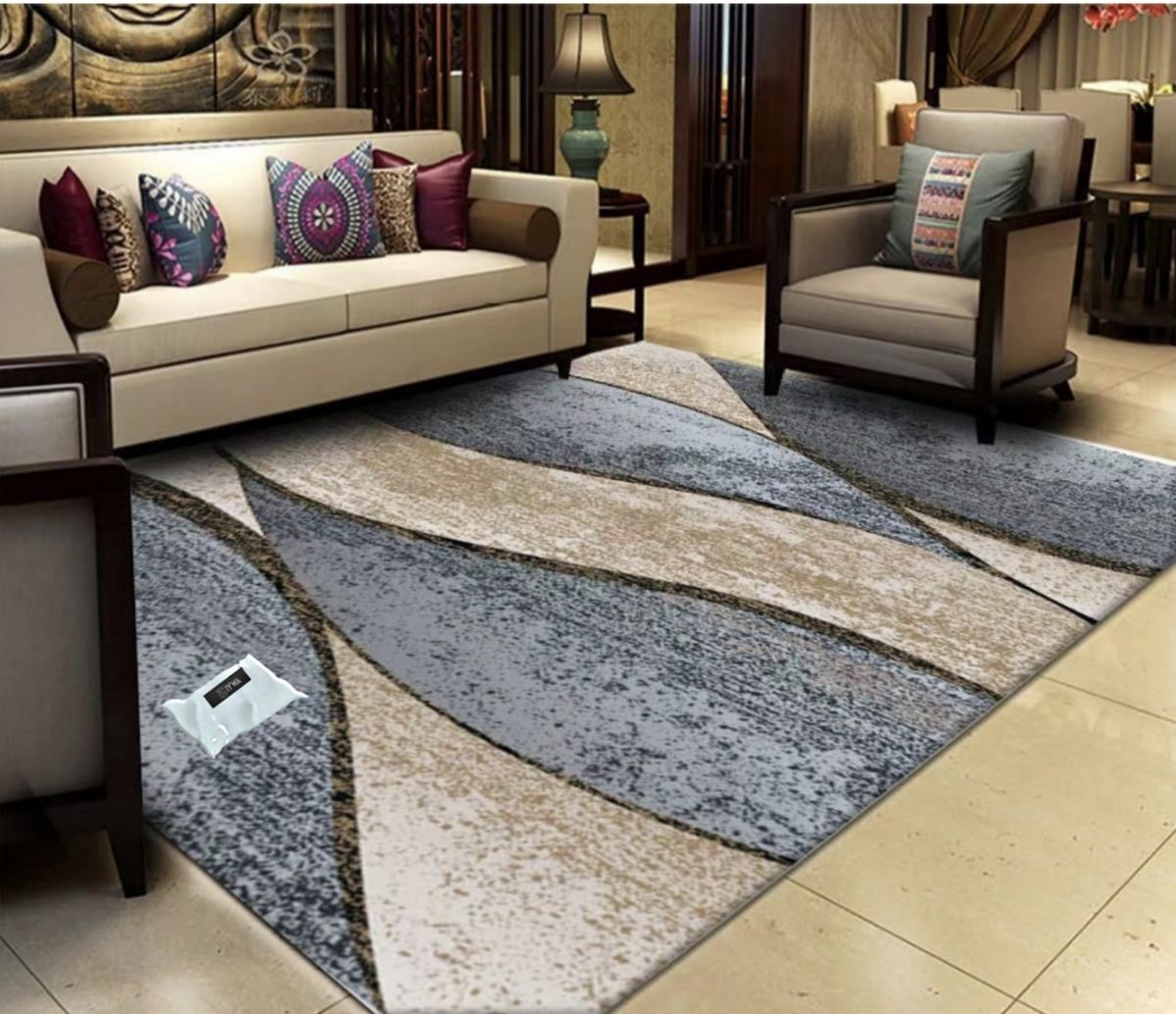 SMTE - Modern 3D Geometric Design Area 12 Rug & Complementary IH Tieback