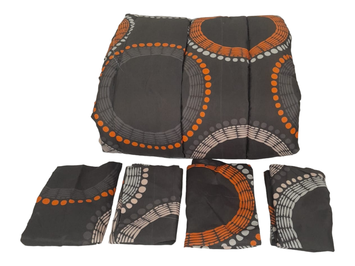 SMTE - Bedding- 5 Piece comforter set-Queen Size- Black /Orange