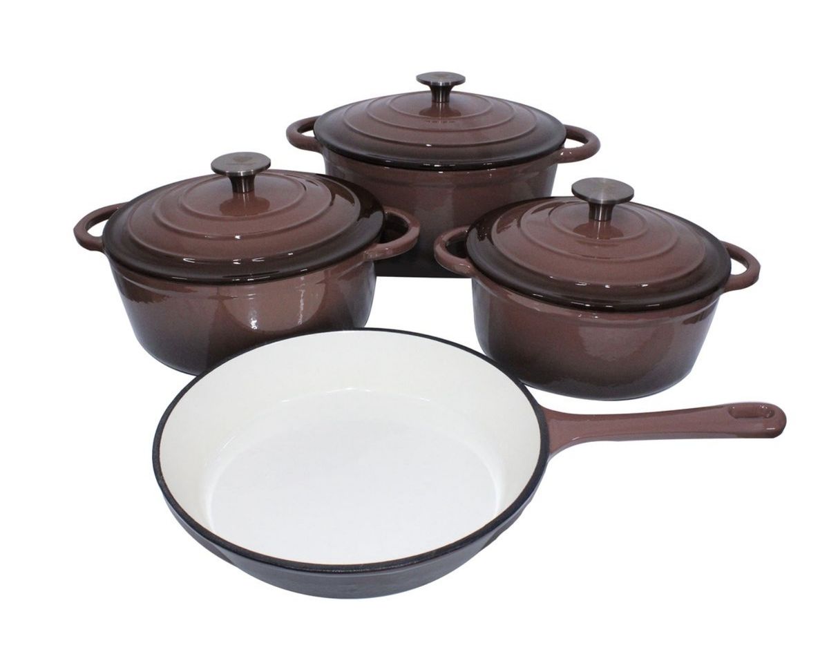SMTE - Authentic 7 Piece Cast Iron Dutch Oven Cookware Pot Set - Brown