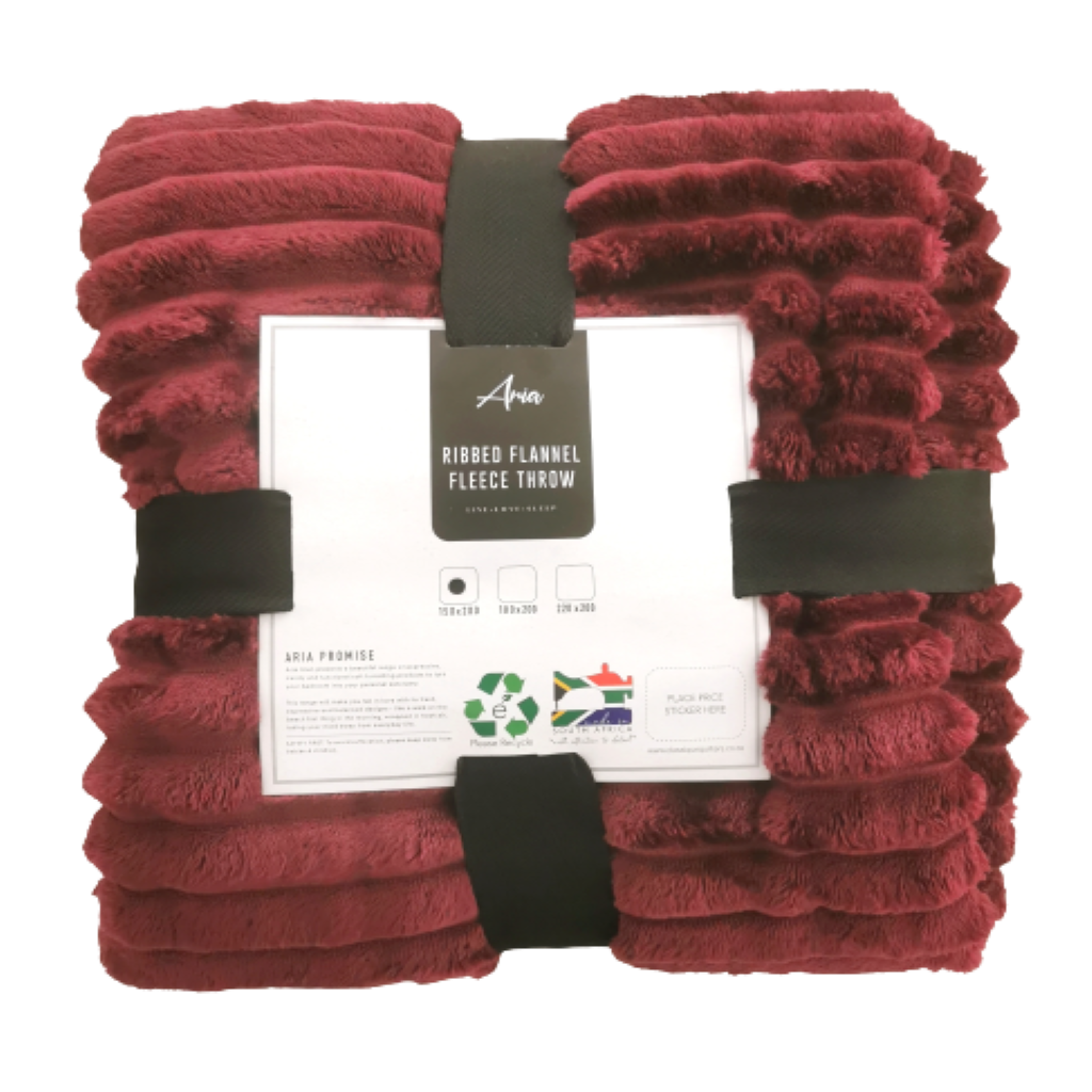 SMTE - Ribbed Flannel Fleece Throw - 180x200cm - Burgundy