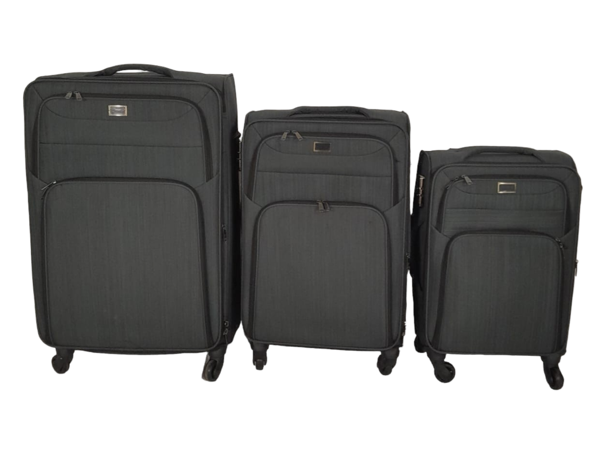 SMTE - Trolley 3 Piece Travel Luggage Spinner -Fabric - Grey