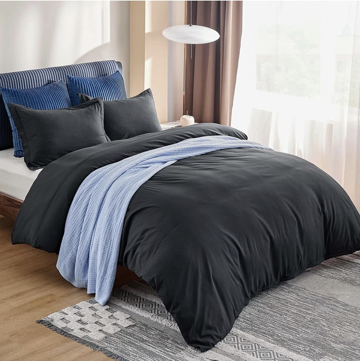 SMTE - High Quality Fabric Ace Duvet Covet Set - Dark Grey - Double
