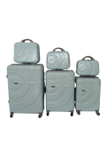 SMTE - Blue Star 3 Piece Luggage Set with 3 Piece Cosmetic BagsLight Green