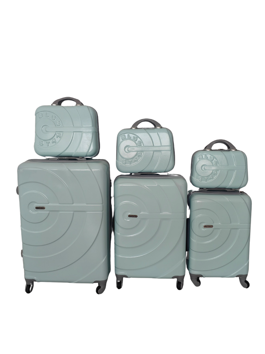 SMTE - Blue Star 3 Piece Luggage Set with 3 Piece Cosmetic BagsLight Green