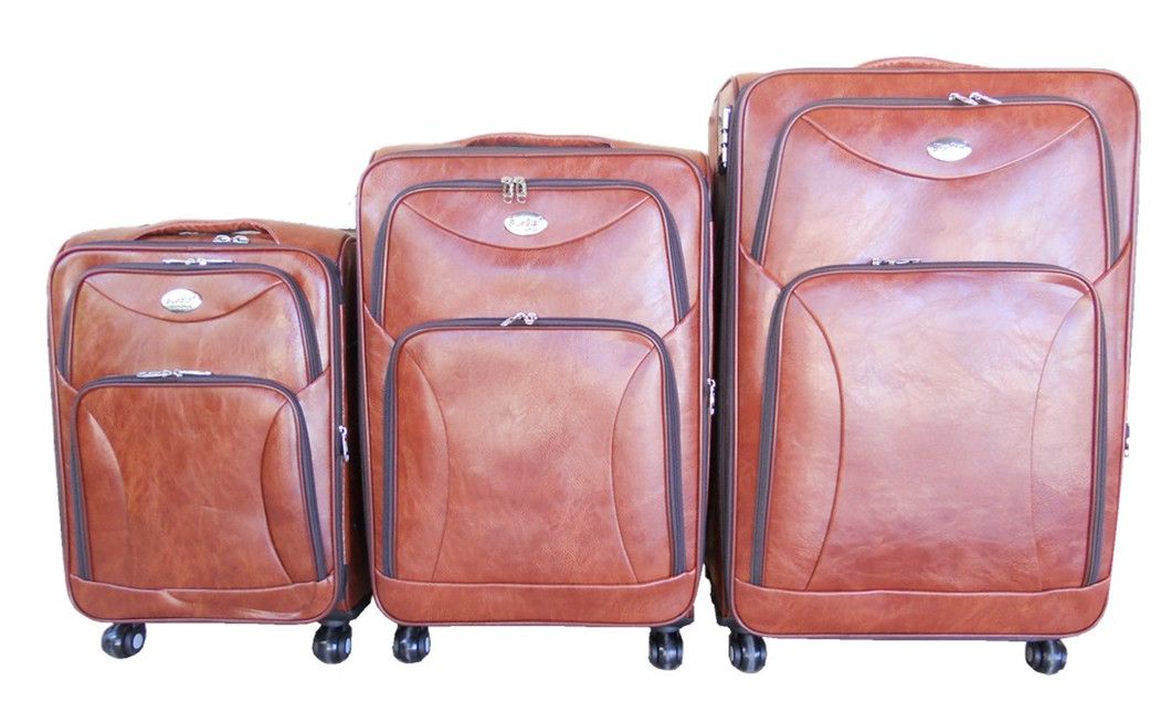 Luggage Set of 3 PU Leather Travel Suitcases 28'24'22' inch - Orange Red