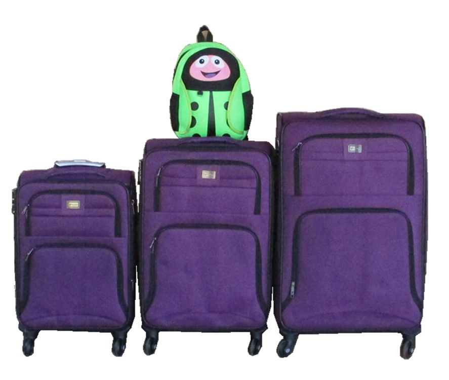 3-Piece Family Luggage Set with Green Ladybug Kids Backpack -Spinner Wheels