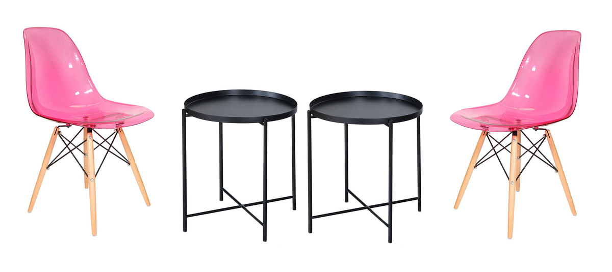 Transparent Color Dining Wooden Leg Chairs and Metal Single Tier Table Set - Pink