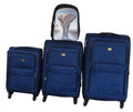 3-Piece Navy Fabric Spinner Luggage Set with Elephant Art Backpack